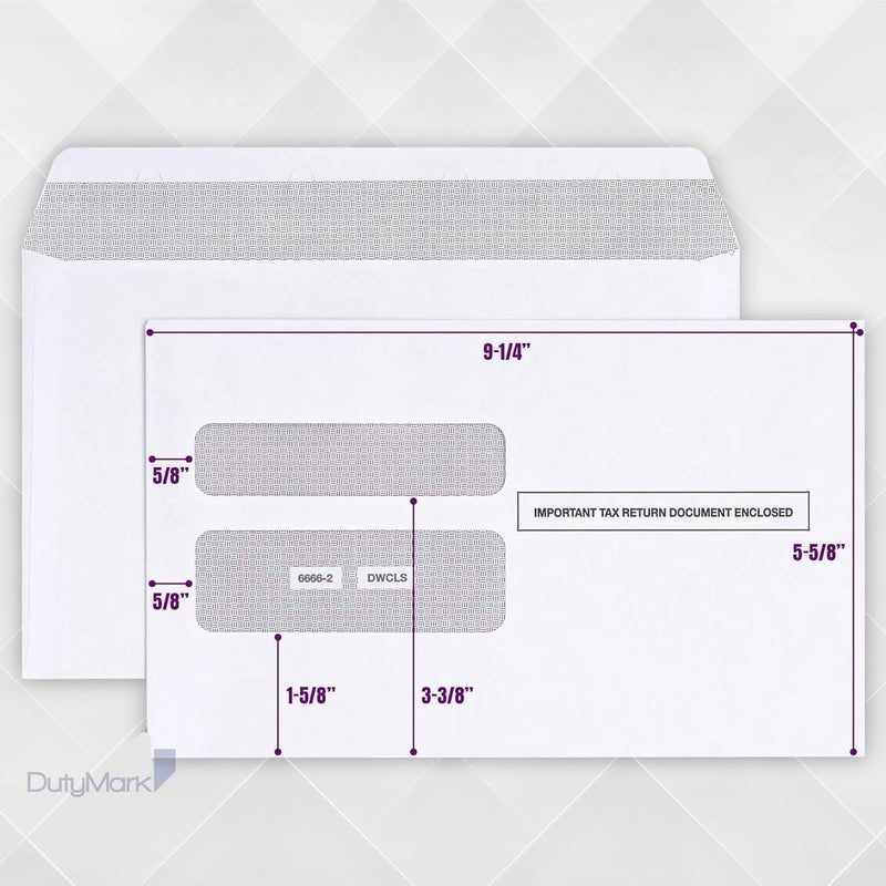 Dutymark 50 W2 Envelopes Self-Seal For W2 2-Up IRS Tax Forms W2 Double Window Security Envelopes For QuickBooks Online, Desktop, ADP and Other Software W2 Forms, Pack of 50 Envelopes - Image 3